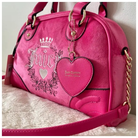 ❣️SOLD❣️ NEW Juicy Couture Free Love Heritage Bowler Satchel Crossbody Hot Pink - Picture 4 of 13
